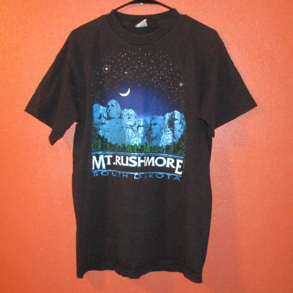 Mt Rushmore Shirt 80s Basicss Woman Large Black Blue Outdoor Made USA Fun Shirt